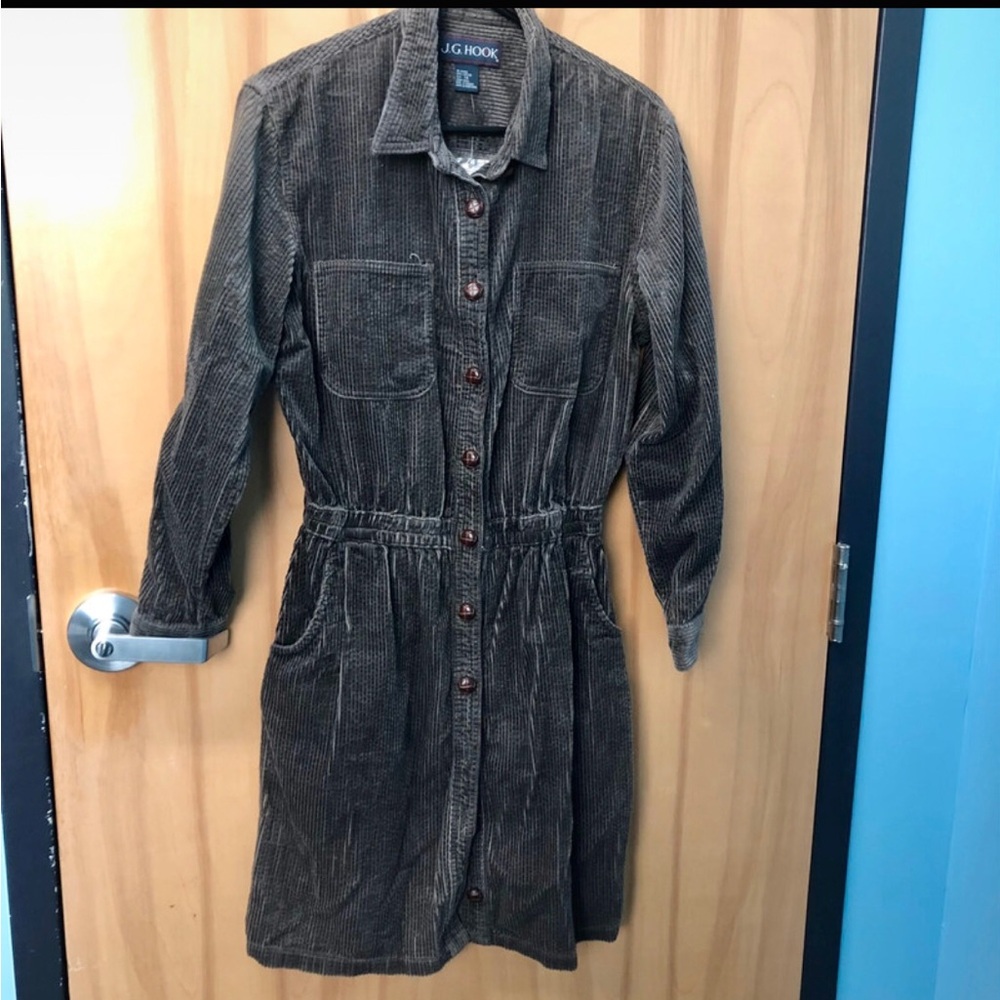 Big Hook Brown Corduroy Midi Shirt Dress